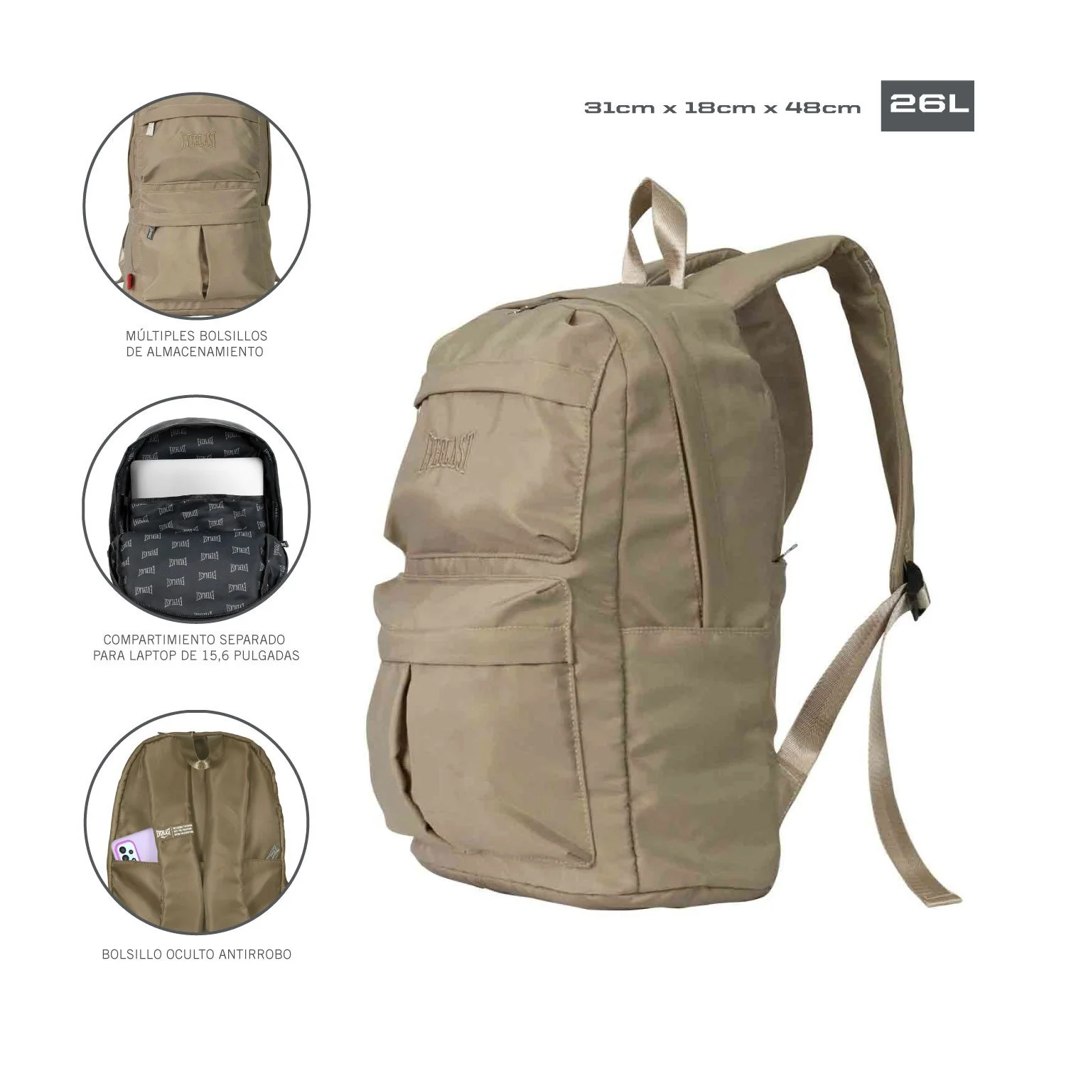 Mochila Everlast Deportiva Ligera con bolsillos de malla en el lateral