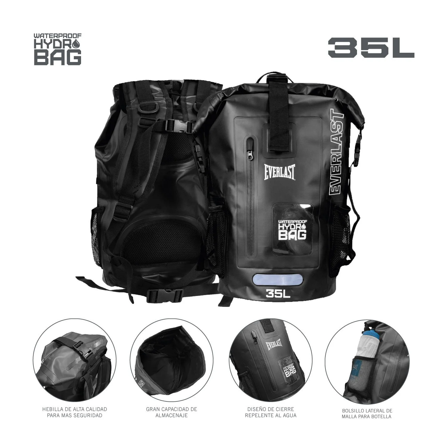 Mochila Everlast 35L Impermeable con bolsillo lateral de malla