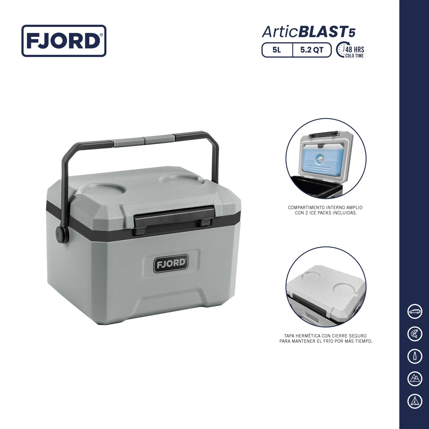 cooler valha 5l con asa fjord, cuerpo duradero