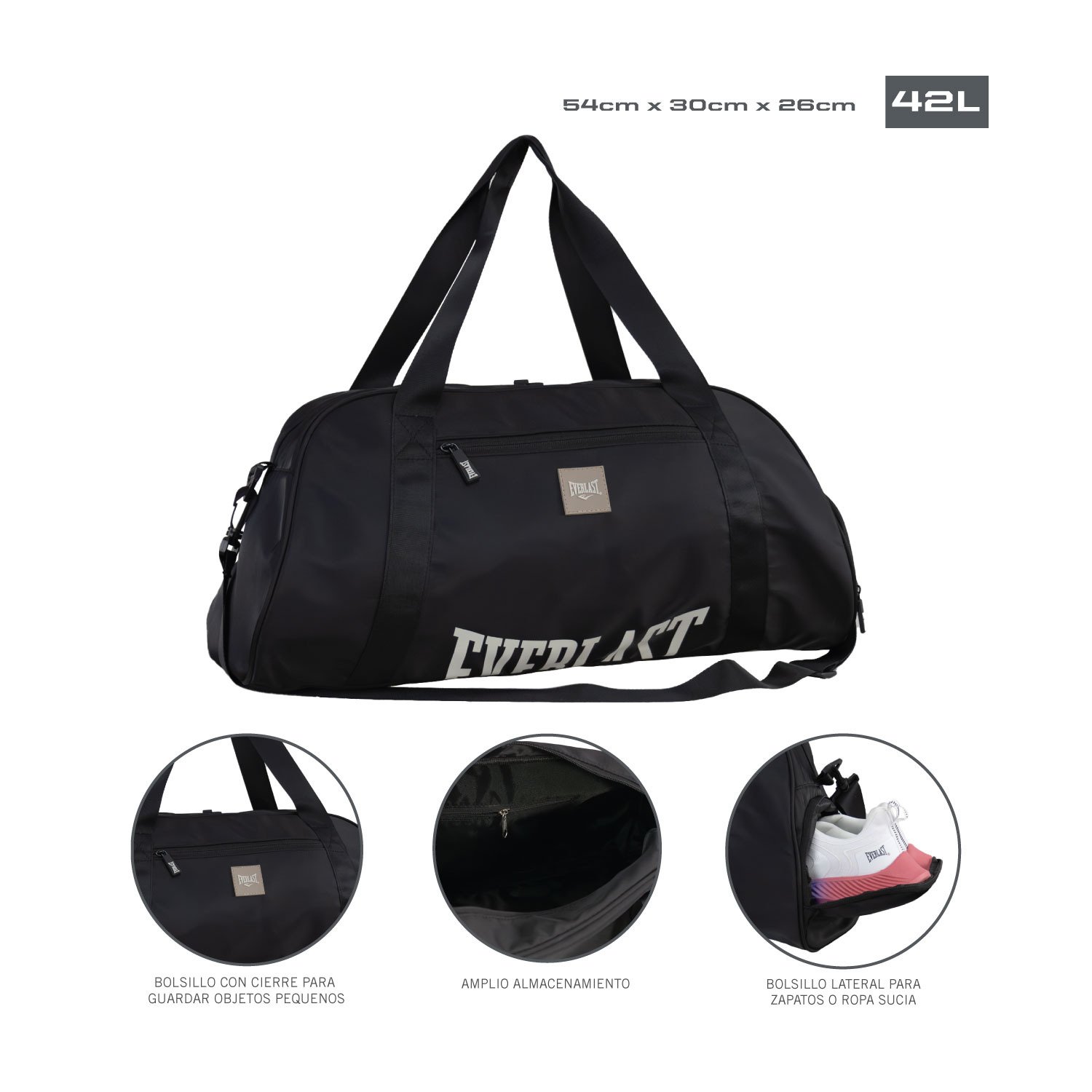 detalle de la bolsa de deporte everlast con compartimentos