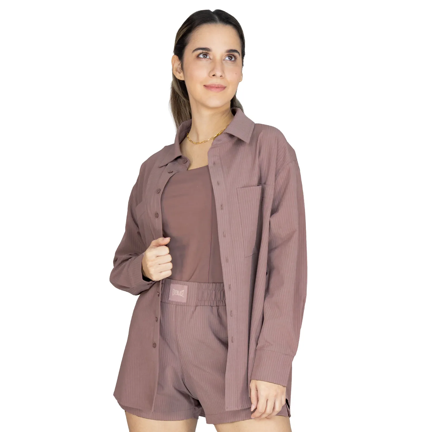 Camisa oversized moka Everlast Luxe manga larga mujer