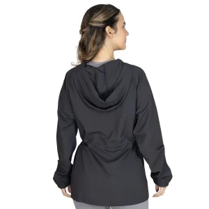 Chaqueta Cinch-Waist Negro Everlast para mujer, vista frontal con capucha
